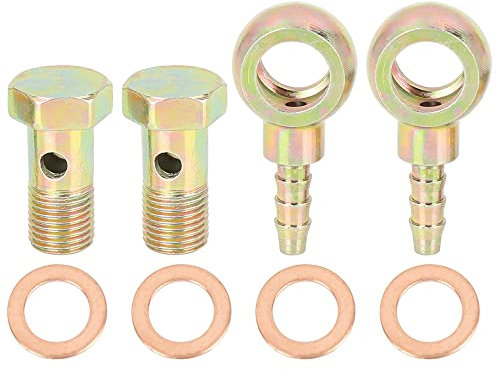 X AUTOHAUX 2 Sets 10mm Banjo Hose Barb Bolt Fittings Banjo Bolt Washer Bronze Tone Metal for Motorcycle Car