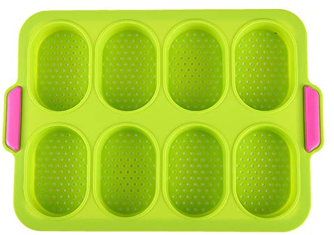 Bread Mould 8 Grids Silicone Non-Stick Perforated French Bread Baguette Pans Baking Foil Mat Bread Mould Bread Crisping Tray Loaf Baking Mould Breadstick and Rolls (Green)
