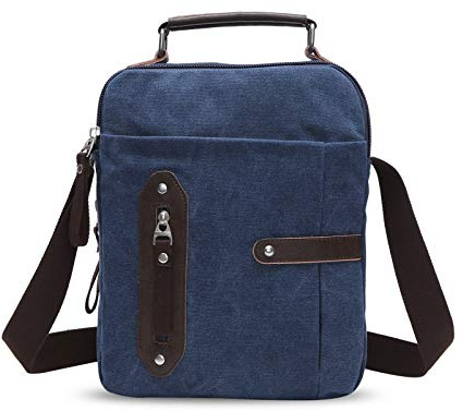 FANDARE Vintage Umhängetasche Herrentasche Segeltuch Schultertasche Lehrertasche Damen Crossbody Messenger Bag Aktentasche für Schule Freizeit Reise Business Blau