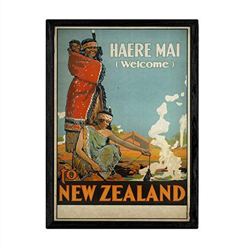 Nacnic Vintage Poster Neuseeland. Blätter für Interieur mit klassischen und antiken Werbebildern zu dekorieren. Gemälde Retro-Dekor. A4-Format