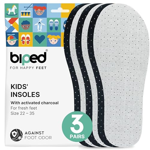 biped 3 Paar Kinder Aktivkohle Einlegesohlen - Sohlen gegen Schweißfüße und Fuß Geruch - Weiche Latexschaum Schuheinlagen - Für hygienisch frische Schuhe und Füße z2768(32-33)