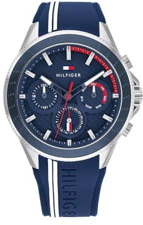Tommy Hilfiger Analogt kvartsur för män med silikonrem 1791859, Marinblått Xsp