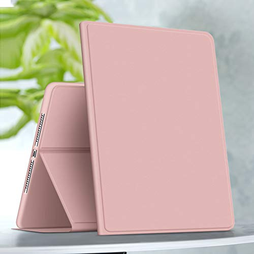 VAGHVEO Case for iPad 9th Generation 10.2 2021/2020/2019 with Pen Holder, iPad 8th Gen/7th Flexible Smart Cover Shockproof Shell (Auto Wake/Sleep) with Flexible Soft TPU Protective Back Cover, Pink