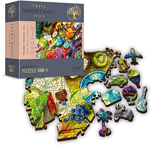 Trefl - Puzzle en Bois, Cocktails Colorés - 500+1 Pièces, Artisanat en Bois, Formes Irrégulières, 50 Figures De Voyage, Puzzle Moderne De Qualité Supérieure, Bricolage