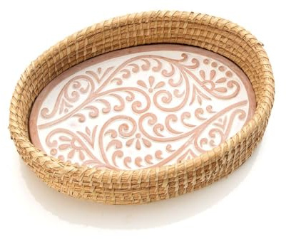 Better World Bio Bread Basket with Terracotta Warmer, Oval Kaisa Grass Basket, Beige, 12.5 L x 8.5 W x 3.25 H