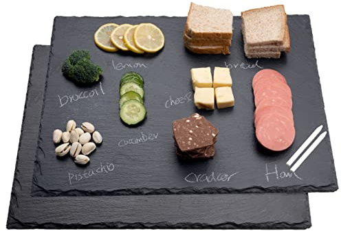 WLWNWFT Set di 2 piatti in ardesia, 40 x 30 cm, con pennarello a gesso, piatti da portata in ardesia, piatti da portata, piatti da formaggio, piatto a buffet, nero
