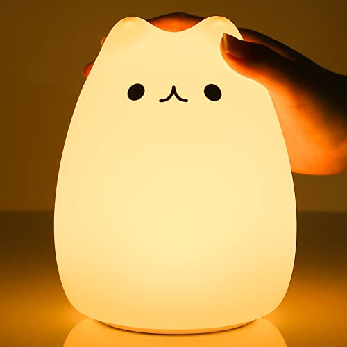 Tremdwoto Katzen Nachtlicht Kinder, 7 Farbwechsel LED Tragbare Touch Baby Lampe, USB aufladbar Silikon Tier Nachtlicht für Kinder Kindergarten Kleinkind Mädchen Geburtstags Geschenk zimmer Dekor