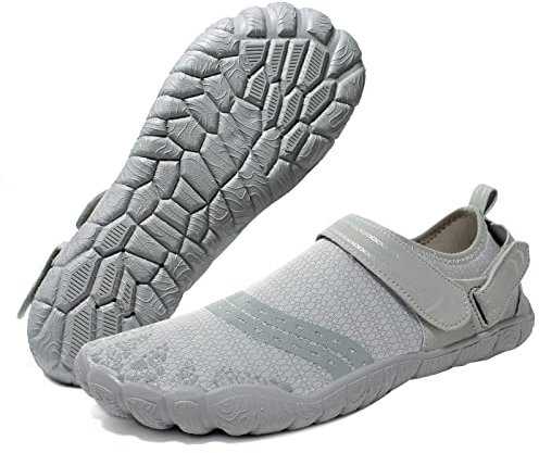 Josaywin Water Shoes for Men Quick Dry Wide Toe Aqua Shoes Adjustable Barefoot Sock for Swim Beach River Pool Surf Size 16 Light Grey