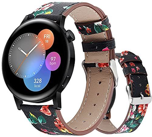 Armbänder Leder Uhrenarmband für Huawei Watch GT3 42mm Leder mit Metallschnalle aus Edelstahl Armband für Herren Damen, Lederarmband für Huawei Watch GT3 42mm