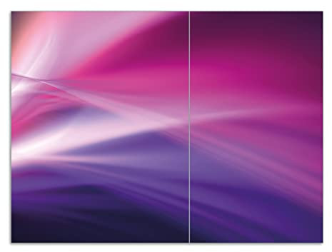 Wallario Herdabdeckplatte/Spritzschutz aus Glas, 2-teilig, 70x52cm, für Ceran- und Induktionsherde, Motiv Abstrakte Formen und Linien in pink lila
