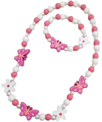 YKKJ en Bois Coloré Enfants Ensemble de Bijoux,Princesse Collier Bracelets Set Licorne Perles Collier et Bracelet Cadeau pour Les Filles Fête d'anniversaire Habillage Accessoire,Papillon
