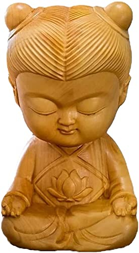 Décoration, Jardin Salle Familiale Abstrait Ornements Figurines Nezha Méditation 7cm Taoïsme Zen Dessin Animé Troisième Lotus Prince Bois Massif Sculpture De Buis Chinois