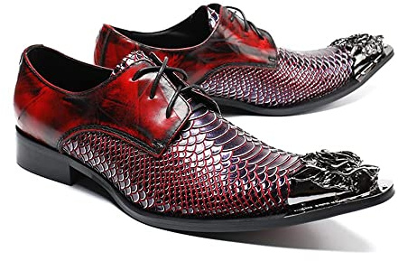 ZZveZZ Men's Summer Autumn Red Purple Business Casual Banquet Metal Pointed Leather Shoes (Color : Red, Size : 47 EU)