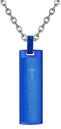 Hanessa Personalisierte Kette mit Gravur Edelstahl 45-60 cm mit Anhänger Rechteck mit Vater unser (spanisch) in blau - Halskette Männer und Frauen - Personalisierter Schmuck Damen Herren