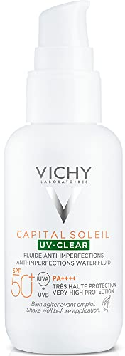 Vichy Líquido Fotoprotector de Uso Diario, Pieles Grasas O con Tendencia Acneica, Fotoprotección Spf50+ Contra Rayos Uvb y Uva, Clear, Capital Soleil, 40 ml