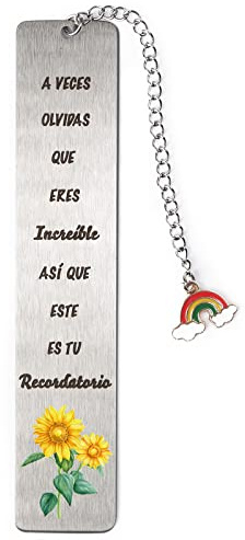 Spanisch Lesezeichen Metall mit Geschenkbox Graviert Silber Lettering Bookmark mit Spruch Geschenk für Freundin Kollegin Lehrer Freunde Studenten Geschenkidee Party Mitgebsel