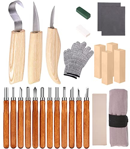 Zawaer Ciseaux à Bois, Couteau Sculpture Bois, 26PCS Outils Sculpture Sur Bois, Kit Sculpture Bois, DIY Outils de Sculpture, Ciseaux Bois Outils De Sculpture,Pour Débutants Professionnels Sculpteurs