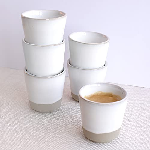 Set di 6 Tazzine da Caffè Espresso, Tazze Ceramiche in Gres 75ml, Finitura a Mano, Bianco, MELIDES SWEET