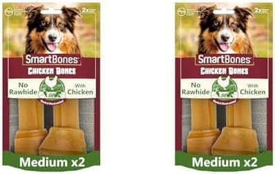 SmartBones Kauknochen Medium - Kausnack mit Huhn für mittelgroße Hunde, Knochen mit weicher Textur, ohne Rohhaut, 2 Stück (Packung mit 2)
