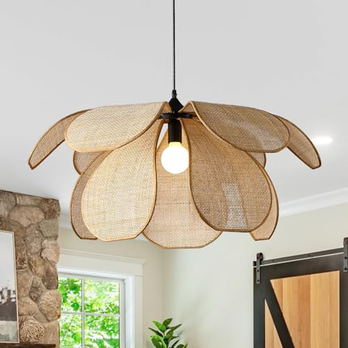 meibeileil Lampara Techo Colgante Boho, Lámpara Colgante De Ratán Tejida E27,Max.60W Para Dormitorio Salón Comedor Pasillo Cocina (60CM)