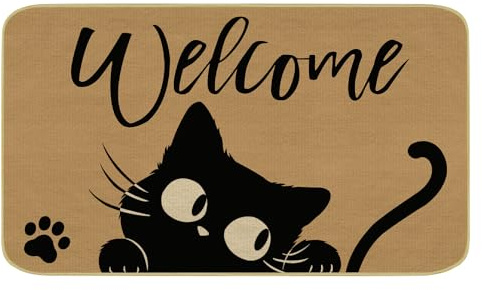 comfoyar Mignon Chat Noir Tapis de Porte Décoratifs, Paillasson Le Chat Mignon Antidérapant Tapis de Sol pour Extérieur et Intérieur Entrer Terrasse Chambres de Stationnement 43 x 75 cm