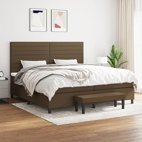 YUHI-HQYD Boxspringbett mit Matratze,Matratzenfundament,Bettgestell mit Kopfteil,Plattform-Bettgestell,Lattenrost,für Schlafzimmer, Arbeitszimmer,Wohnungen, Dunkelbraun 200x200 cm Stoff