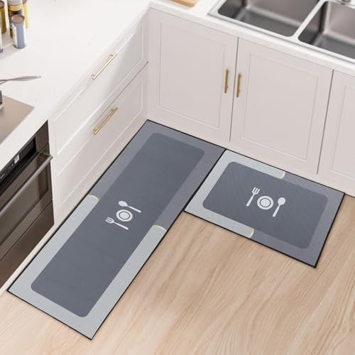 Fecialy Tapis de Cuisine 2 pièces antidérapant et Anti-Fatigue, Tapis de Sol épais à Envers en Silicone, Tapis lavables pour la Cuisine, 40x60cm + 40x120cm