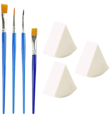 NXPWRC 3Pcs Makeup Sponges, 4Pcs Painting Brushes, Triangular Face Painting Sponge, Makeup Sponge Puff, Face Paint Brush, Body Painting Brush Set, Art Painting Set