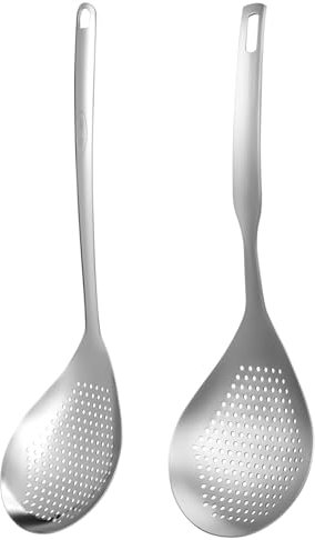 TOPBATHY 2stücke Schaumlöffel Aus Mit Verlängertem Griff Zum Abseihen Von Nudeln Und Gemüse Fettabschäumer Für Bratensauce Kochen Sieb Mit Aufhängevorrichtung Für Platzsparende
