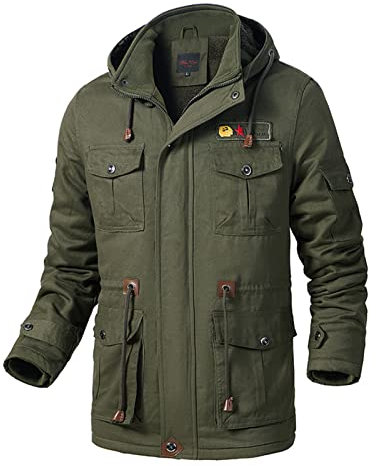 kuiazelit Wasserdichte Militärjacke für Herren – Winter-Fleecejacke für Herren, warm, Cargo-Stehkragen, Militär, dicke Baumwolle, Arbeitsjacken, Herren-Parka, Mäntel, durchgehender Reißverschluss,