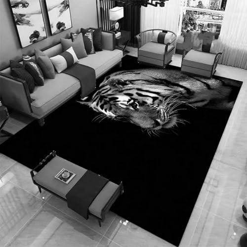 Bettvorleger 3D-Illusionsteppich Kleiner Teppich Wildtier-Tiger Teppich,Schlafzimmerteppich,Jungenteppiche Für Schlafzimmer,Wohnzimmerteppich 160 X 230 cm - Leicht Zu Reinigen-2825800006