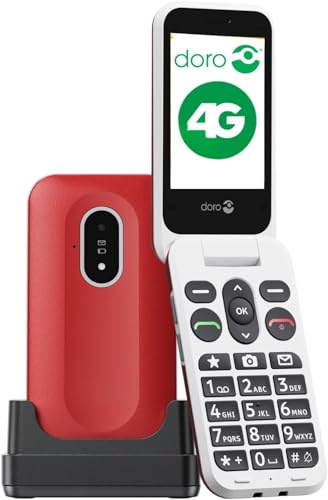 Doro Leva L20 Unlocked Mobile Phone for Seniors - Large Display - Powerful HD Sound - Camera - Assistance Button with GPS Location - Basic Phone Without Internet (Red)