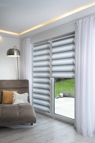K-Home® Klemmfix Doppelrollo Madrid ohne Bohren Farbverlauf Grau B50 x H200 cm