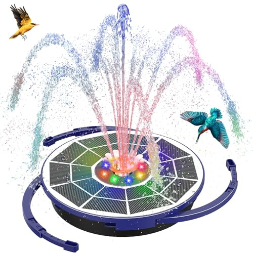 AISITIN Fontaine Solaire LED Exterieure de Jardin avec 3000mAh, Pompe de Fontaine Flottante Solaire 3,5W avec Divers Effets de Pulvérisation, Pompe Bassin avec Vitre en Verre Bleu pour Jardin