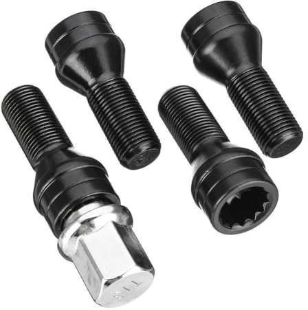 Bulloni Antifurto Per Ruote 4 pezzi M14x1,25 M12x1,5 Bulloni di bloccaggio ruota Bullone ruota in acciaio nero Dado chiave 36136776076 Adatto for BMW MINI R50 Serie 2/4/5/6/7 X1 X3(M14x1.25)