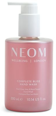 NEOM Complete Bliss Hand Wash, 300ml | Blush Rose, Lime & Black Pepper I Natural colour derived from gardenia fruit I 100% Recyclable Bottle I Refillable