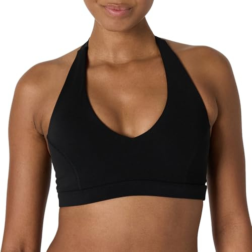 Amazon Essentials Women's Active FormFlex Buttery Soft Light Support Halter V-Neck Sports Bra, Black, XXL