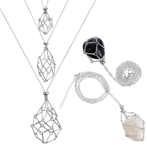 Ptwola 3 Stück Kristallstein Halter Halskette Steinhalter Halskette Verstellbarer Schnur Leer Steinhalter Einstellbare Hohle Kristall Käfig Halskettenhalter Metall Halterung Kette für Frauen DIY