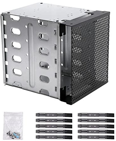 Stainless Steel Hard Drive Cage, 5.25 to 5X3.5 Rack SAS for Computer, Hard Driver Tray with Fan Space -Galvanized Steel Plate Adapter Rack Bracket Free size