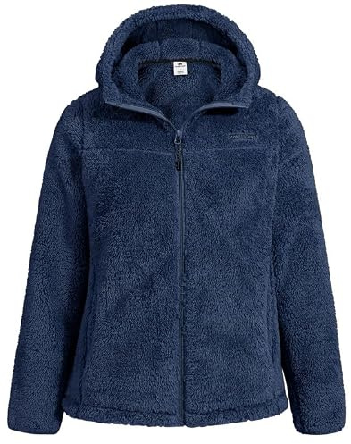 Pioneer Camp Polaire Femme Chaude avec Capuche Zippée Vestes de Randonnée Moelleux Confortable Teddy Veste Noire Sherpa Manteau pour Maison Randonnée Escalade