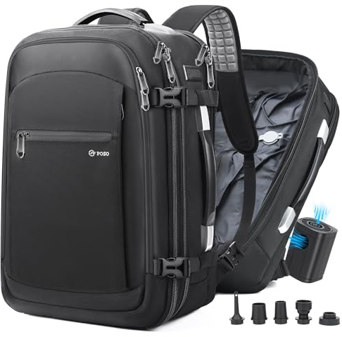 ibeacos vakuum ryggsäck, 60 l utbyggbart handbagage ryggsäck, svart