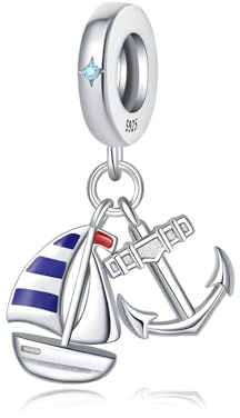 Sommer Segelboot Anker Anhänger Charm, 925 Sterling Silber Charm Armband Zubehör, kompatibel mit Pandora Armband Halskette