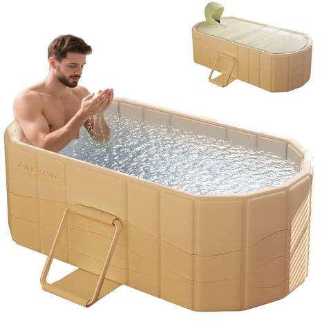 Gelory Baignoire pliable pour adulte, bain de glace et eau chaude, portable avec couvercle, idéale pour le spa à la maison, l'extérieur et l'intérieur, sans montage, extra large (150 x 56 x 50 cm
