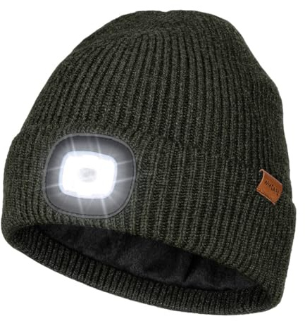 Wmcaps Mütze mit LED Licht, Type-C, wiederaufladbar, warme Futter, Geschenk | Dehnbar-weich, Freihändige Stirnlampe, Wintermütze für Herren, Ideal für Joggen, Hundespaziergänge und nächtliche Arbeiten.