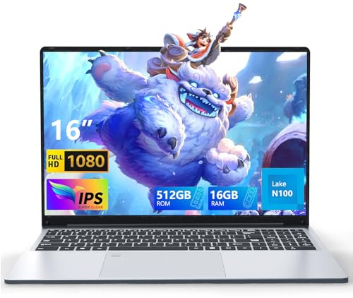 Ordenador Portátil 16 Pulgadas, PC Portátil Win 11 16GB RAM 512GB SSD, Laptop Alder Lake N100 Gráficos UHD, Computadora Portátil 1920*1200 FHD Pantalla Teclado numérico retroiluminado/Touch ID WiFi6
