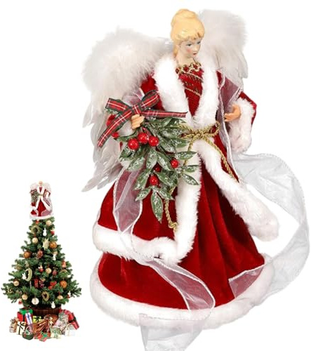 Adorno para árbol de ángel, Figuras de ángel de Navidad Rojas de pie de 12, 6 Pulgadas para Decoraciones navideñas en el hogar, Adorno de Invierno, decoración del hogar