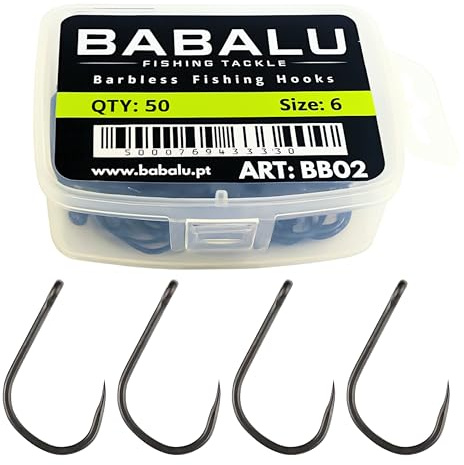 Fishing Hooks BB02 50 Pieces Barbless High Carbon Steel (#6)