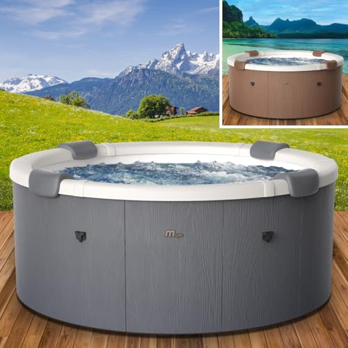 BRAST Whirlpool MSpa Denver & Rova mit Fester Außenwand | Ø182x70cm | LED-Beleuchtung mit 20 Farben für 6 Personen, 130 Massagedüsen, Ganzjähriger Einsatz Winterfest, In & Outdoor | Denver