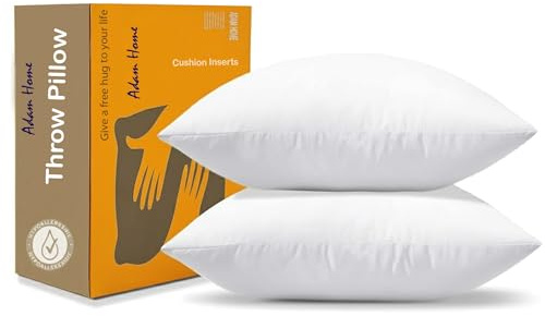 Adam Home 2 Pack Cushion Inserts 50cm x 50cm (20 x 20 inches) Hypoallergenic Fluffy White Cushions Inner Bounce Back Hollowfibre Cushion Pads for Sofa