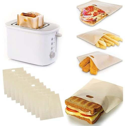 Gettimore 10 bolsas grandes reutilizables para tostadoras de sándwich, fundas antiadherentes de fibra de vidrio con revestimiento de PTFE para hacer sándwiches tostados, rebanadas de pizza, pasteles